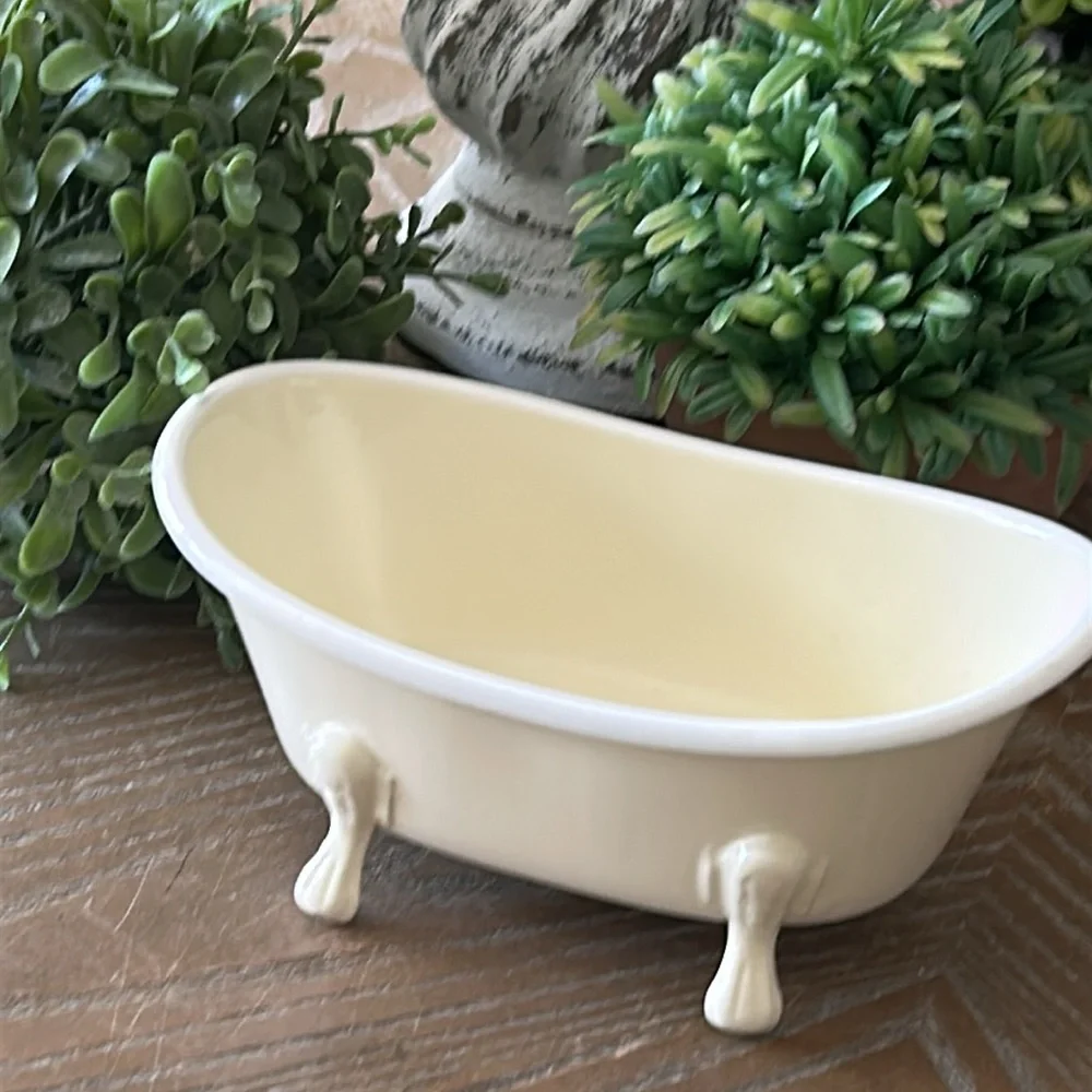 NEW! Shabby Chic Cottage Vintage Claw Foot Bathtub Enamel Metal Soap Dish